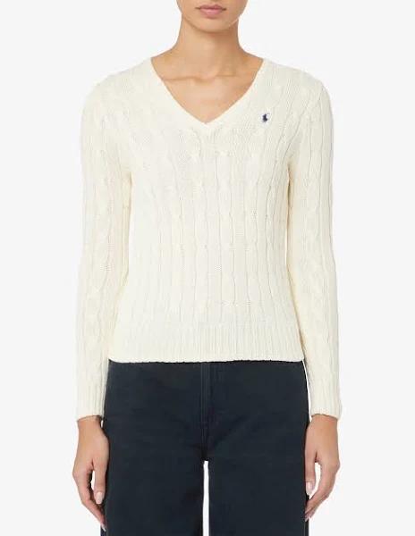 Polo Ralph Lauren Cable-Knit Cotton V-Neck Jumper Cream XL