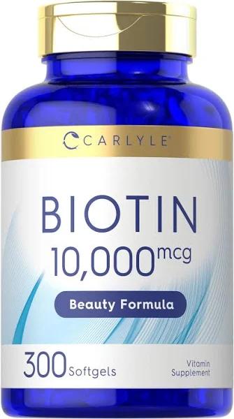 Carlyle Biotin 10000mcg | 300 Softgels | Max Strength | Non-GMO, Gluten Free Supplement