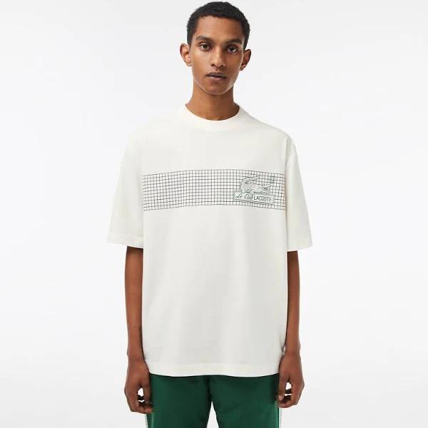 Lacoste Men's Loose Fit Tennis Print T-Shirt White Size XS