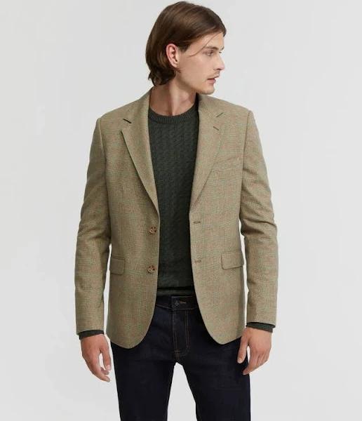 Oxford Blake Wool Rich Check Blazer in Camel Brown M