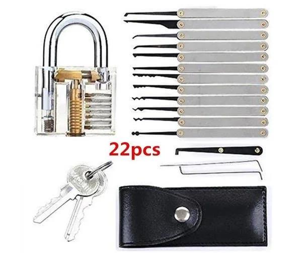 22 in 1 Pick Tool Set Lockpicking Practice Tool Set with Crystal Padlock and Keys For Beginner