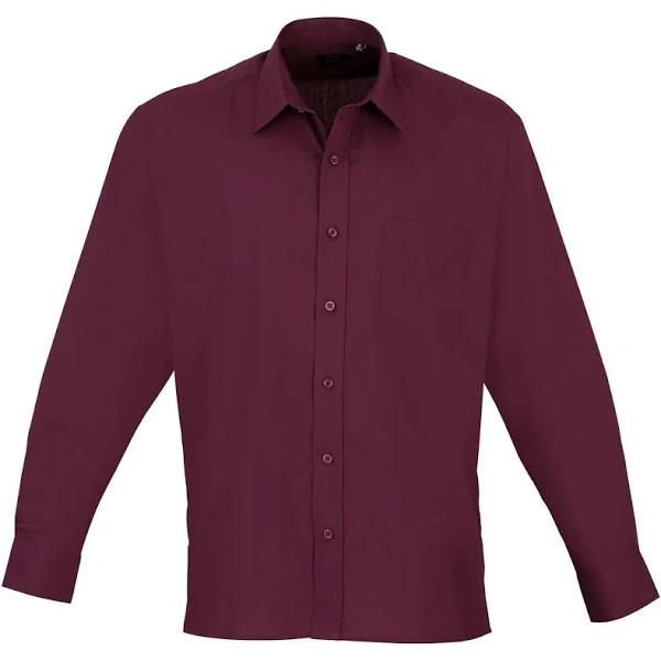 Premier Mens Long Sleeve Formal Plain Work Poplin Shirt Aubergine Mens Shirt