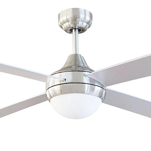 Brilliant Tempo Plus 52" Timber Blade AC Ceiling Fan with 2x E27 Light Brushed Chrome | Brilliant | Lighting Illusions