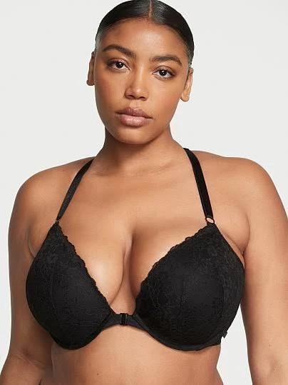 Sexy Tee Posey Lace Front-Close Push-Up Bra , Black, 38C - Women's