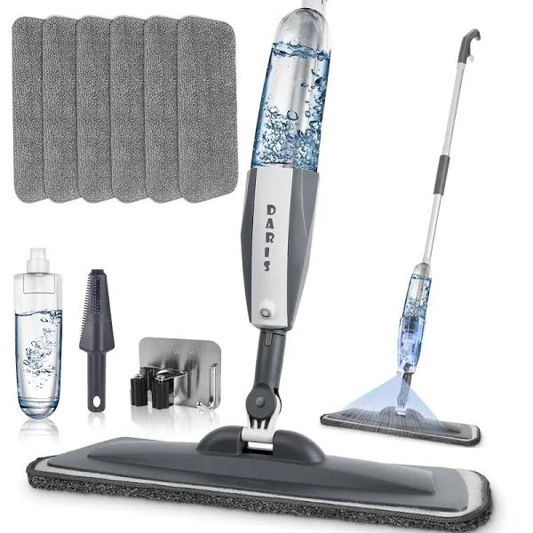 Mops for Floor Cleaning Wet Spray Mop with 6 Washable Microfiber Pads 1 Scraper 1 Mop Holder,wood Floor Mop for Home or Commercial Dry Wet Use Flat