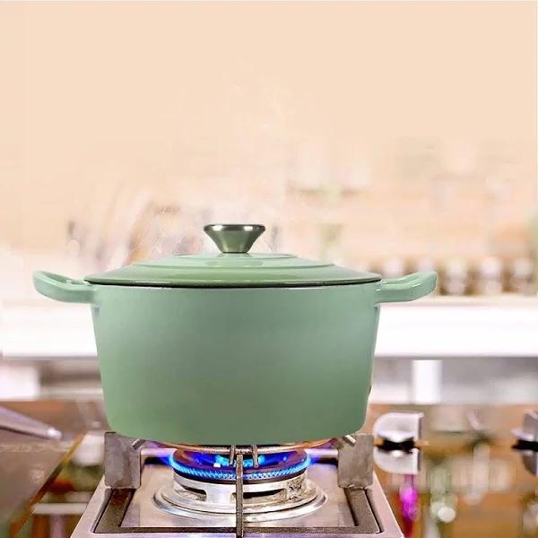 Toque Cast Iron Dutch Oven Frying Pan Enamel Casserole Pot with Lid 4L Green