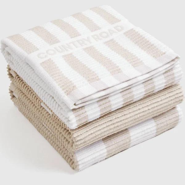 Country Road CR Stripe Australian Tea Towel Pack of 3 Stone | 100% Cotton