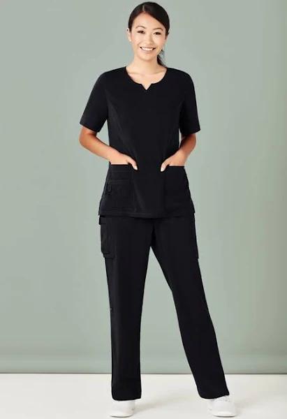 BizCare Womens Tailored Fit Round Neck Scrub Top CST942LS Black / XS