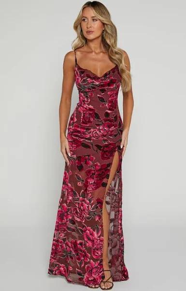 Aletta Maxi Dress - Cowl Cross Back Dress in Wine Floral | New Year's Eve Dresses