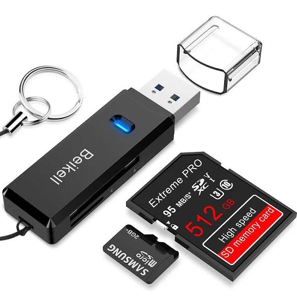 USB 3.0 Card Reader,Beikell High-speed SD/Micro SD Card Reader Memory Card Adapter-Supports SD/Micro SD/TF/SDHC/SDXC/MS/MSXC/MMC-Compatible With Windo