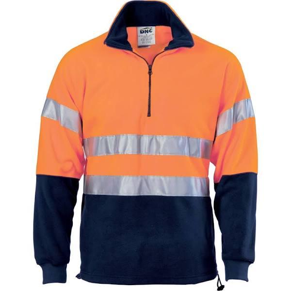 DNC HiVis Two Tone 1/2 Zip Polar Fleece with 3M R/Tape - Orange/Navy - 5XL