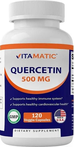 Vitamatic Quercetin 500 mg, 120 Vegetarian Capsules (Non-GMO, Gluten Free, Vegan) - Supports Cardiovascular Health, Helps Improve Anti-Inflammatory