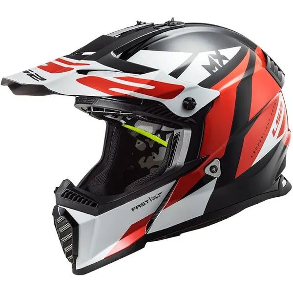 LS2 MX437 Fast Mini Evo Strike Kids Motocross Helmet, black-white-red, Size L