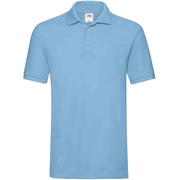 Fruit of The Loom Mens Premium Cotton Pique Polo Shirt Sky Blue XXL Cotton Mens Polo Shirt