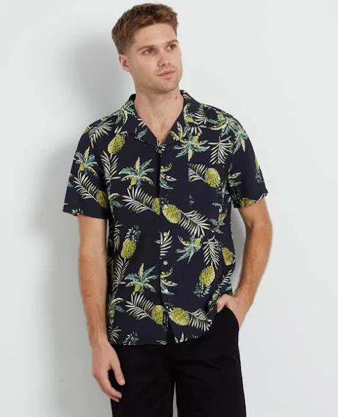 Am Supply - Men's Shirts - Trop Print Resort Shirt Short Sleeve Button Down Relaxed Fit - Size One Size, M at The Iconic