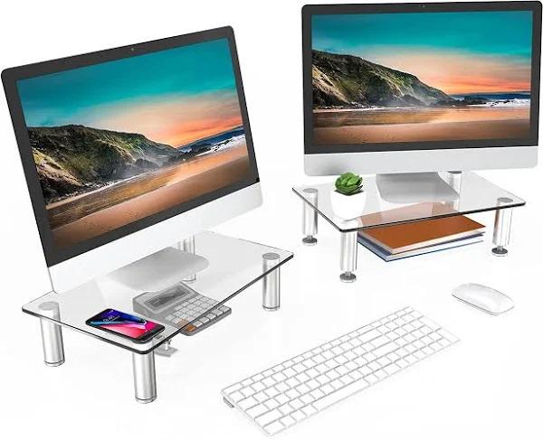 Dual Monitor Stand -adjustable Glass Computer Monitor Riser, Clear Desktop Stand, 2 Pack - AfterPay & zipPay Available