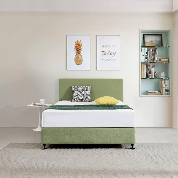 Linen Fabric Double Bed Deluxe Headboard Bedhead - Olive Green