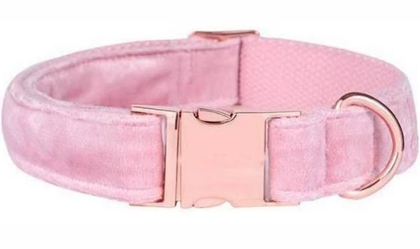 Pink Candy Velvet Dog Collar and Leash Set