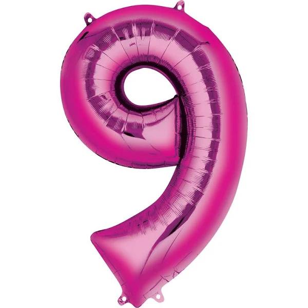 Foil Balloon Number SuperShape Pink 9 L34