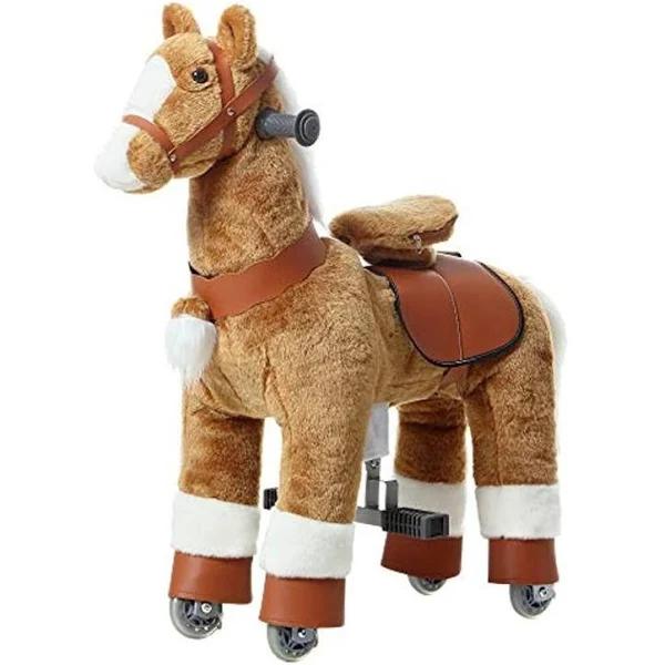 AhaTech Walking Horse Ride On Toy Plush Animal Brown Pony Small Medium Size For Ages 3-14 Years Rockin' Rider Coffee Stable Horse Ride On (Ages 3-6