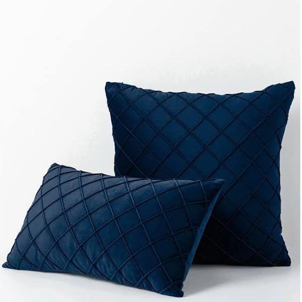 Hyper Cover Diamond Pleated Checked Velvet Cushion Cover - Navy - 45x45 cm - AfterPay & zipPay Available