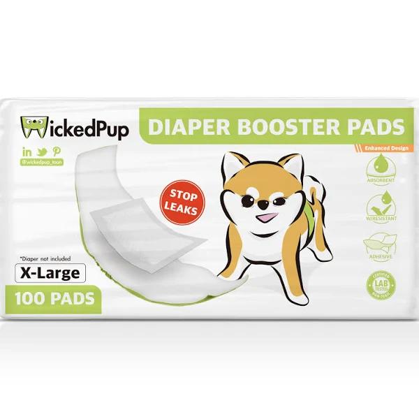 WICKEDPUP Dog Diaper Liners Booster Pads for Male and Female Dogs, 100ct | Disposable Doggie Diaper Inserts Fit Most Reusable Pet Belly Bands, Cover