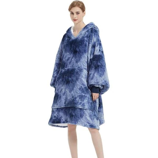 GOMINIMO Hoodie Blanket Adult Tie-Dyed Blue