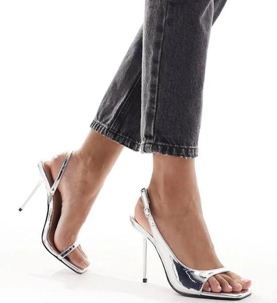 River Island High Heels with Asymmetric Detail in Silver-Black