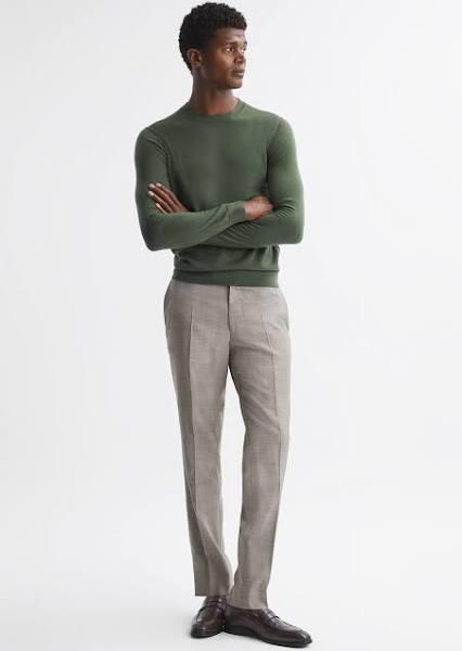 Reiss Wessex - Ivy Green Merino Wool Crew Neck Jumper, XS