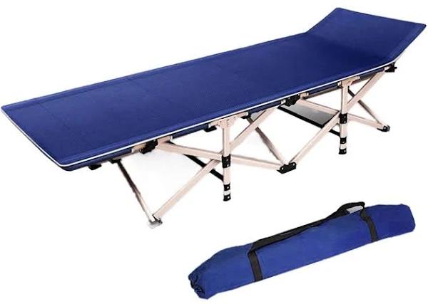 Bargene Camping Portable Stretcher Single Foldable Folding Bed Recliner Mat - Navy