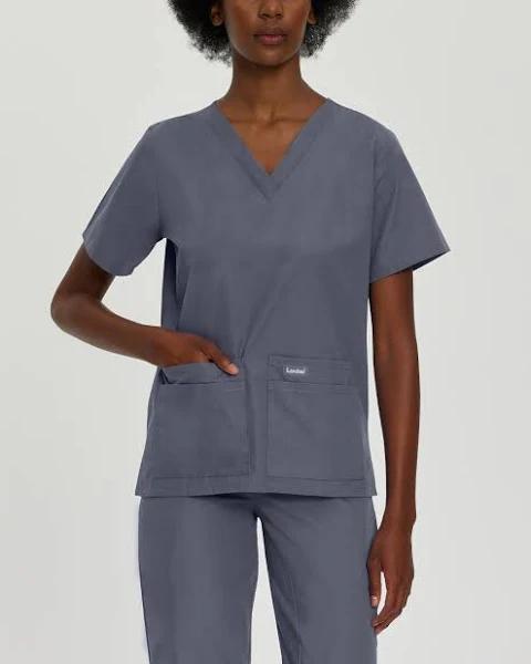 Landau Women's V-Neck Four Pocket Scrub Top - XL - Steel Gray