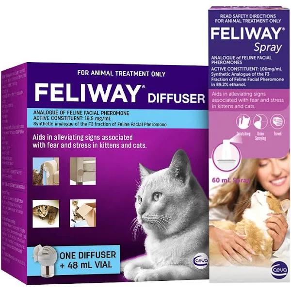 Feliway Home & Travel Diffuser Set w/ Feliway Spray for Kittens & Cats