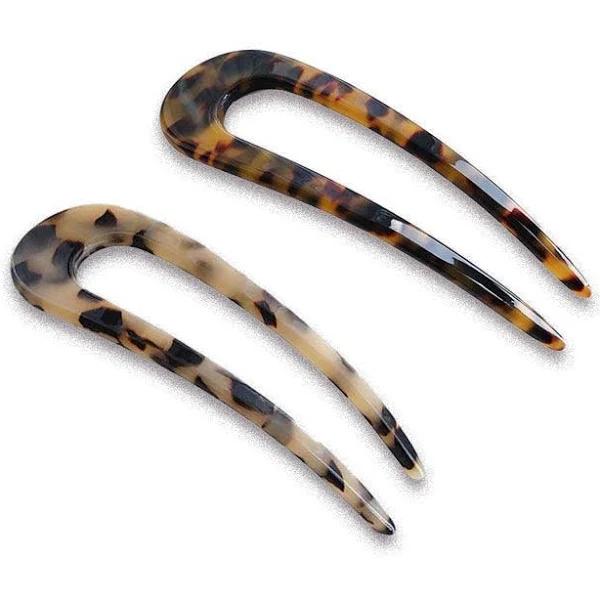 2pcs U-shape Hair Clips Stick Tortoise Shell Hairstyle Hair Pin Hair Accessories - 2pcs Light Brown