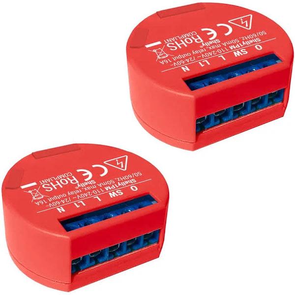 Shelly Wi-Fi Relay Switch With Wattometer 1PM Red (2 Pack)