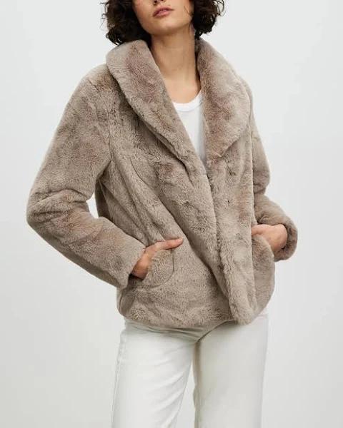 Ena Pelly Marni Faux Fur Jacket Stone, AU 14 / Beige/Cream