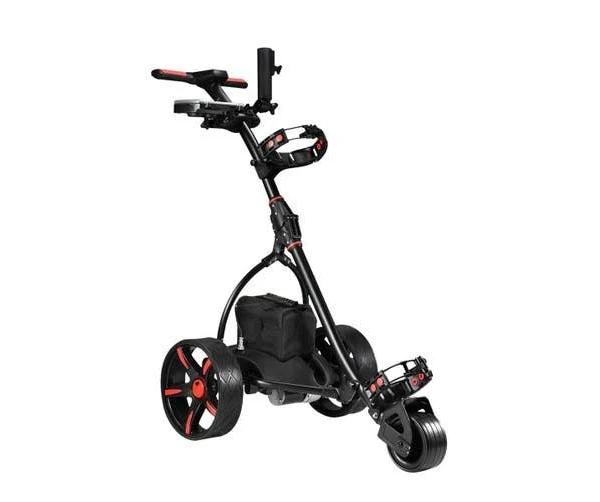 Electric Golf Trolley 3 Wheel Foldable Push Golf Buggy Cart 3 Distance Control LED Display- Black & Red