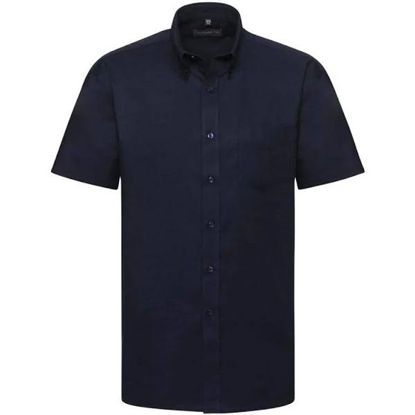 Russell Collection Mens Short Sleeve Easy Care Oxford Shirt Bright Navy 17.5inch