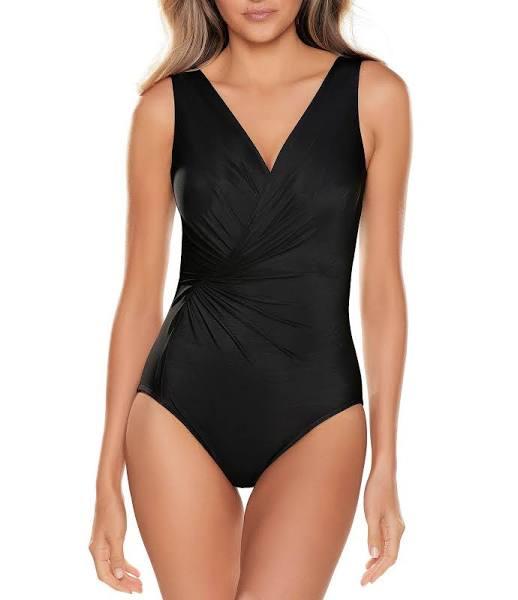 Miraclesuit Swim Twisted Sisters Esmerelda Plunge Shaping Swimsuit - Black - 10