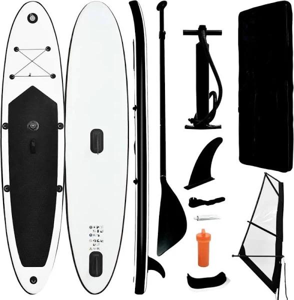 vidaXL Inflatable Stand Up Paddleboard with Sail Set Black and White