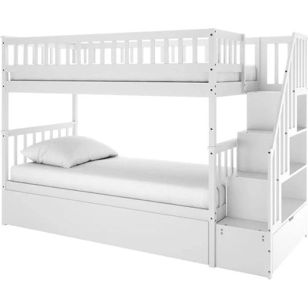 Jessica Timber Bunk Bed with Storage Staircase - White