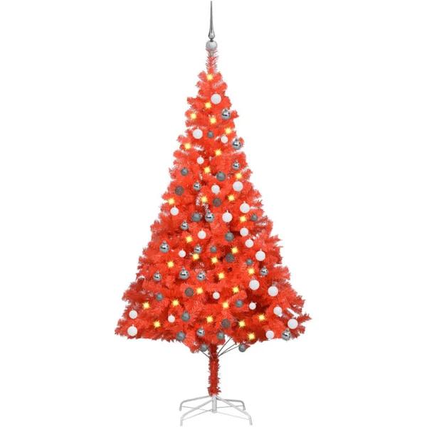 vidaXL Artificial Christmas Tree with LEDs&Ball Set Red 180 cm PVC