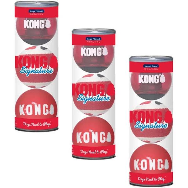 3 x Kong Signature Balls Fetch Dog Toys - 3 x 3-Pack Large Assorted (9 Total)