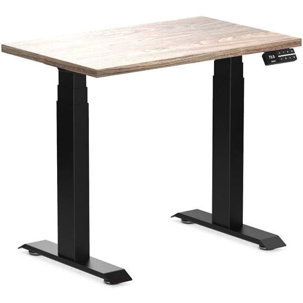 Desky Dual Mini Sit Stand Desk - Natural Walnut / 800 x 500 / Matte Black - AfterPay & zipPay Available