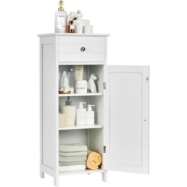 Giantex Bathroom Floor Storage Cabinet Storage Organizer Unit w/Drawer & Adjustable Shelves for Bedroom Living Room, White