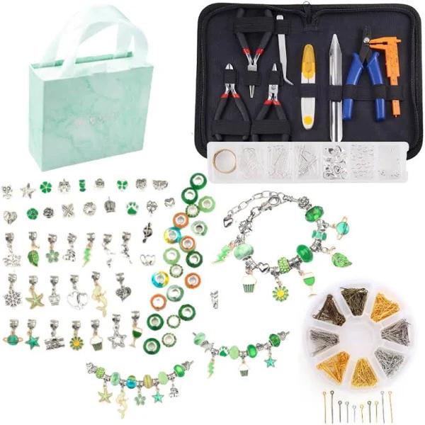 Green Jewellery Making Kit 857pce with Beads, Tools, Accessories, Wallet & Gift