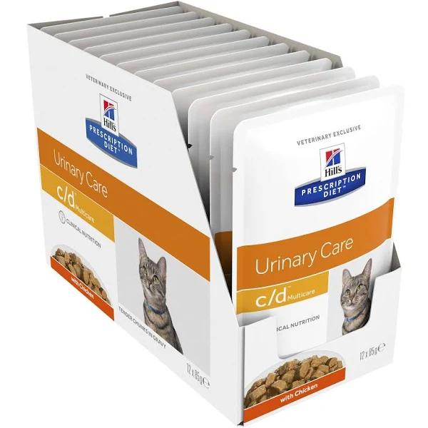 Hills Prescription Diet Cat C/D Multicare Urinary Care Chicken Wet Food Pouches 85g x 12