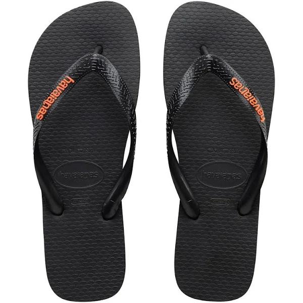 Havaianas - Rubber Logo Thongs Black/Neon Orange