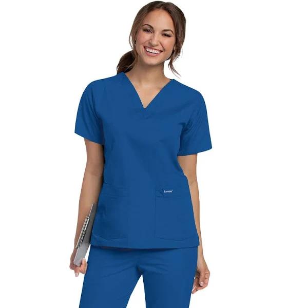 Landau Women's V-Neck Four Pocket Scrub Top - S - Galaxy