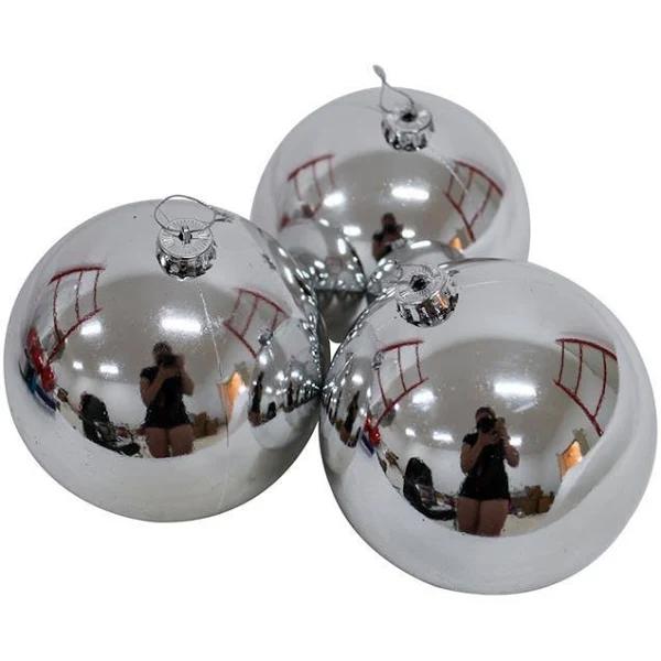 Silver Christmas Baubles 120mm 3 Balls Gloss