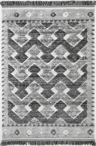 Cream Mono Tribal Carved Lines Anthracite Rug 240x330 cm